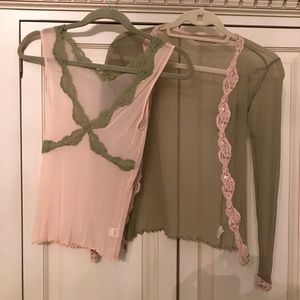 Only Hearts Pink and Green Tank and Cardigan M